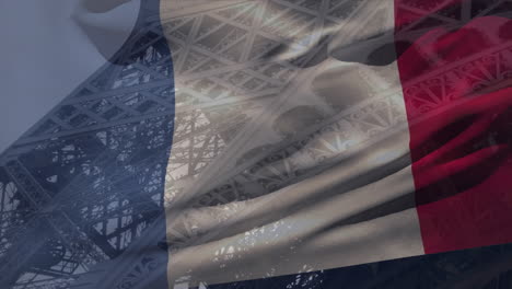 animación de la bandera de francia con el fondo de la torre eiffel