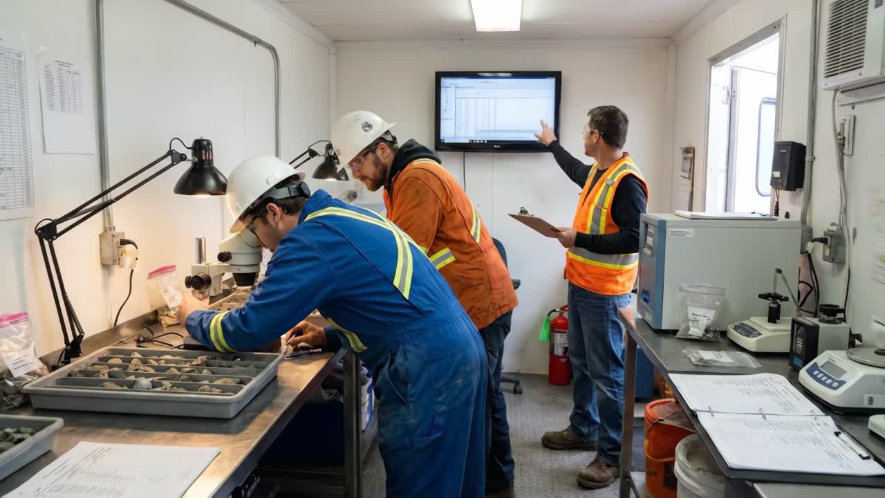 Geologists Examining Rock Samples in a Mining Laboratory