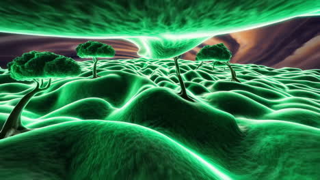surreal alien landscape with interacting giant hand
