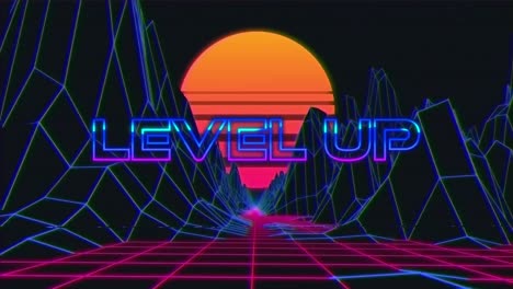 animation vintage video game screen with words level up written