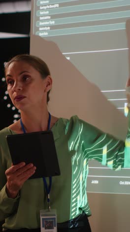 vertical video team of company analysts review feedback on data insights