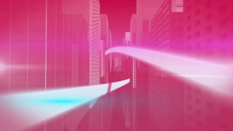 animation of white lines over digital city on red background