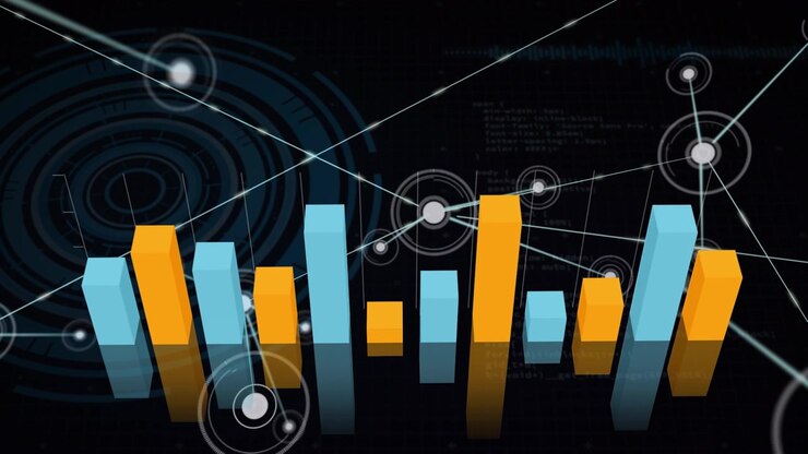 Animation of graphs over network of connections on black background