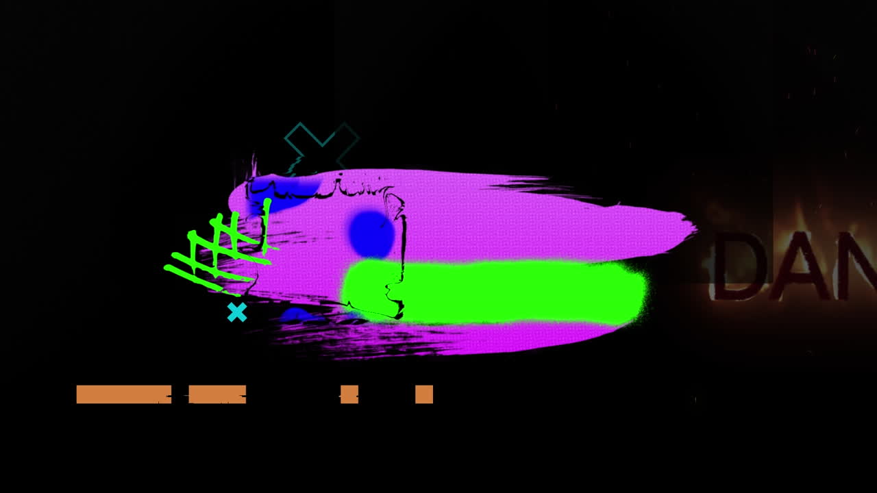 animación de formas abstractas coloridas y letras sobre fondo negro