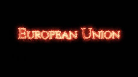 european union written with fire. loop