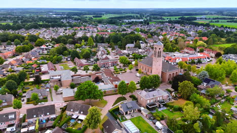 scenery of the beautiful village with lots of greenery. drone footage above vierlingsbeek, netherlands