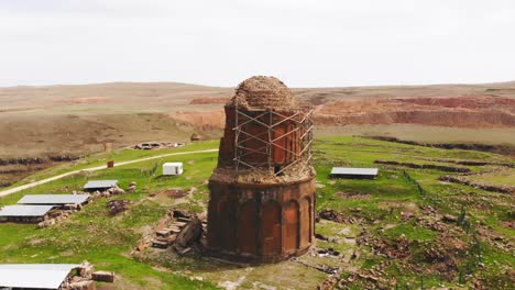 aerial view ani - armenian capital from past. plateau with ruins of churches. "city of 1001 churches"). the church of the redeemer