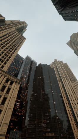 looking up at tall skyscrapers in a city