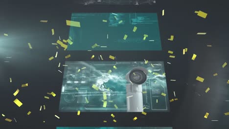 animación de confeti dorado cayendo sobre el procesamiento de datos en pantallas de interfaz en cascada