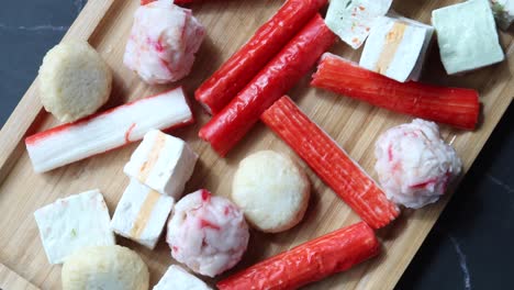 Close-up-of-crab-sticks-on-table