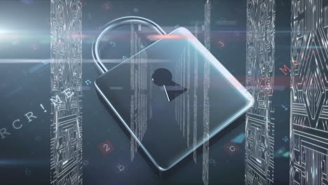 animation of padlock with computer processors in background