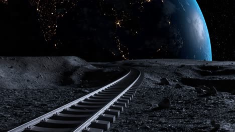 Railway-Tracks-Extend-Across-a-Barren-Lunar-Landscape-with-a-Detailed-View-of-a-Brilliantly