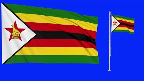 Greenscreen-Schwenkt-Simbabwe-Flagge-Oder-Fahnenmast