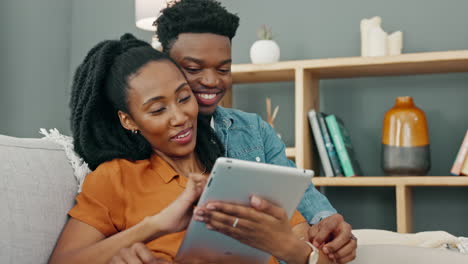 Black-couple,-tablet-and-social-media-browsing