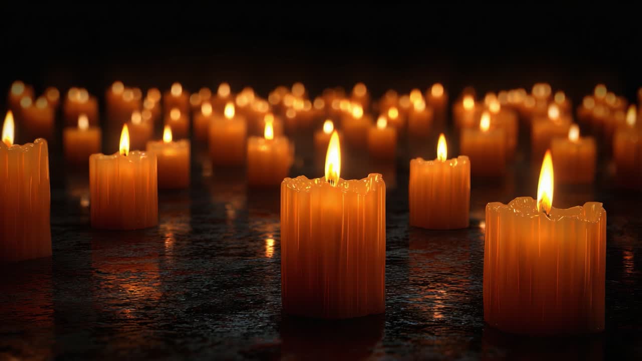 A Serene Display of Softly Glowing Candles Illuminating the Surroundings, Creating a Peaceful and Enchanting Atmosphere in a Dimly Lit Setting