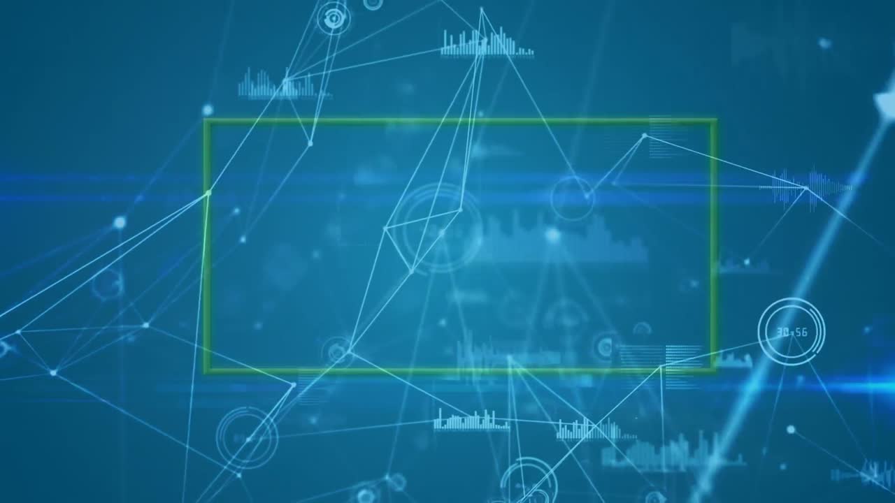 animación del marco de neón sobre una red de conexiones sobre un fondo azul