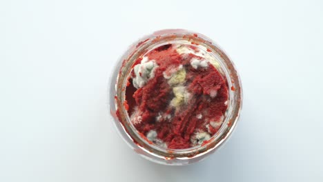 salsa de tomate con moho en un frasco