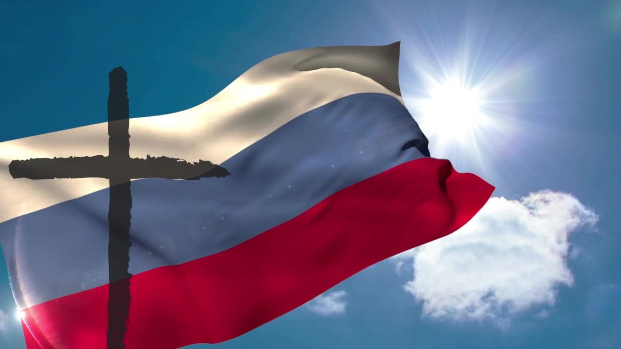 Animazione di una croce sulla bandiera della Russia