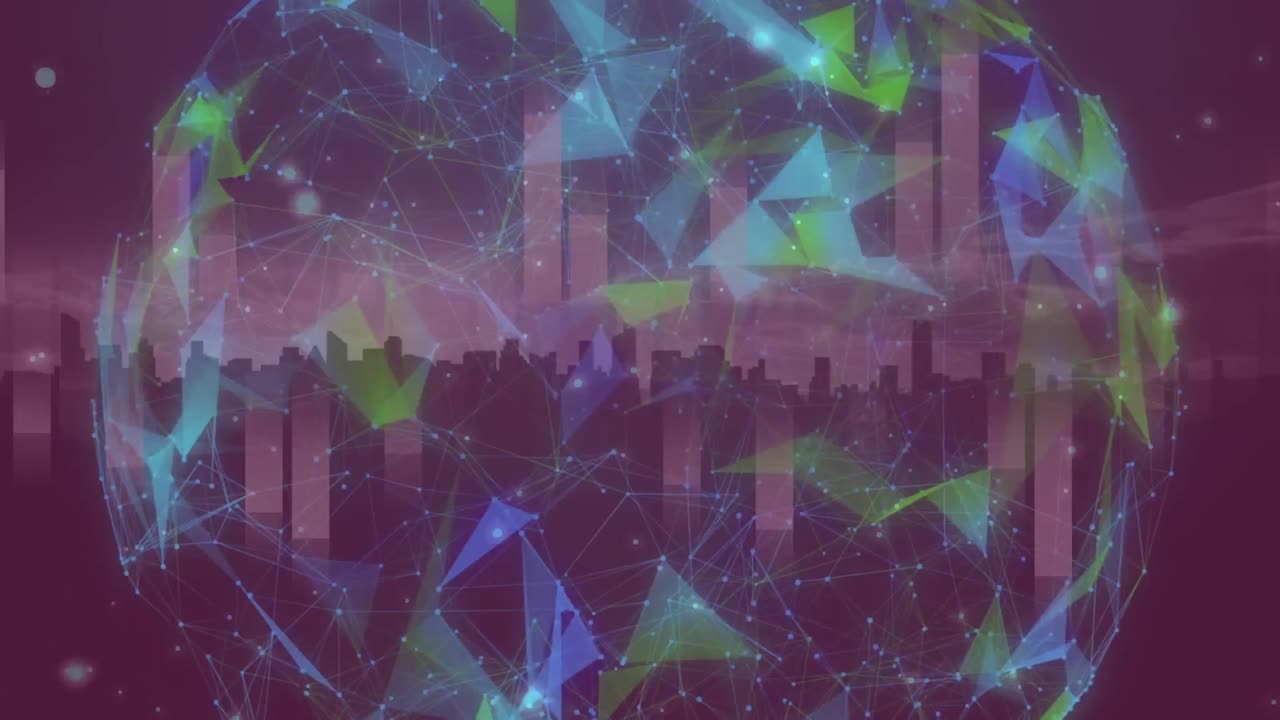 animación de formas y puntos sobre el paisaje urbano