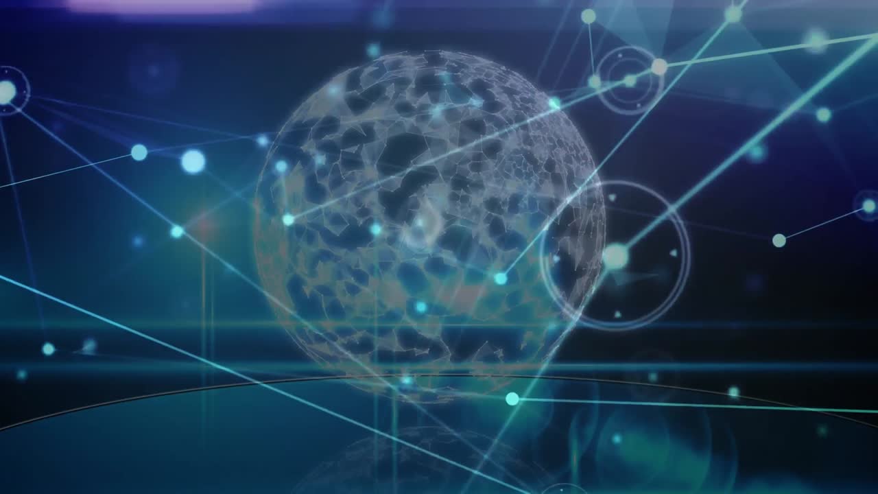 Animation of network of connections over globe on black background