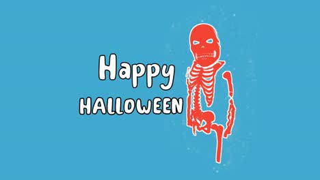 Feliz-Halloween-Con-Dibujos-Animados-De-Animación-Del-Símbolo-Del-Mal-Del-Cráneo-Rojo-Sobre-Fondo-Azul