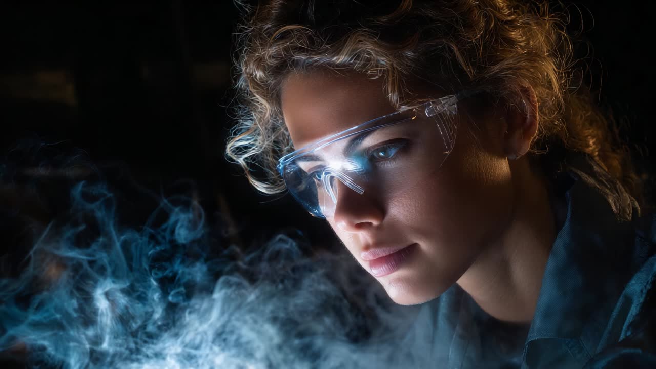 A Focused Scientist Engaged in a Pioneering Experiment Amidst a Mysterious Cloud of Smoke, Highlighting the Intrigue and Determination of Scientific Exploration