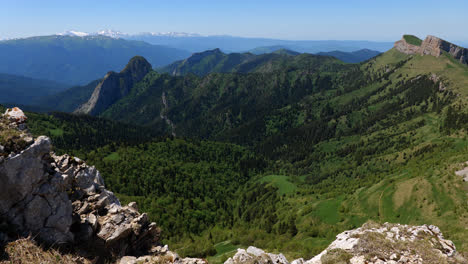 Amplia-Vista-Panorámica-Del-Bosque-De-Pinos-Verdes-De-La-Montaña-Kavkaz-En-La-Cordillera-Del-Cáucaso