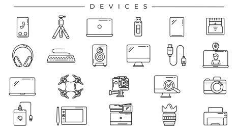 collection of devices line icons on the alpha channel.