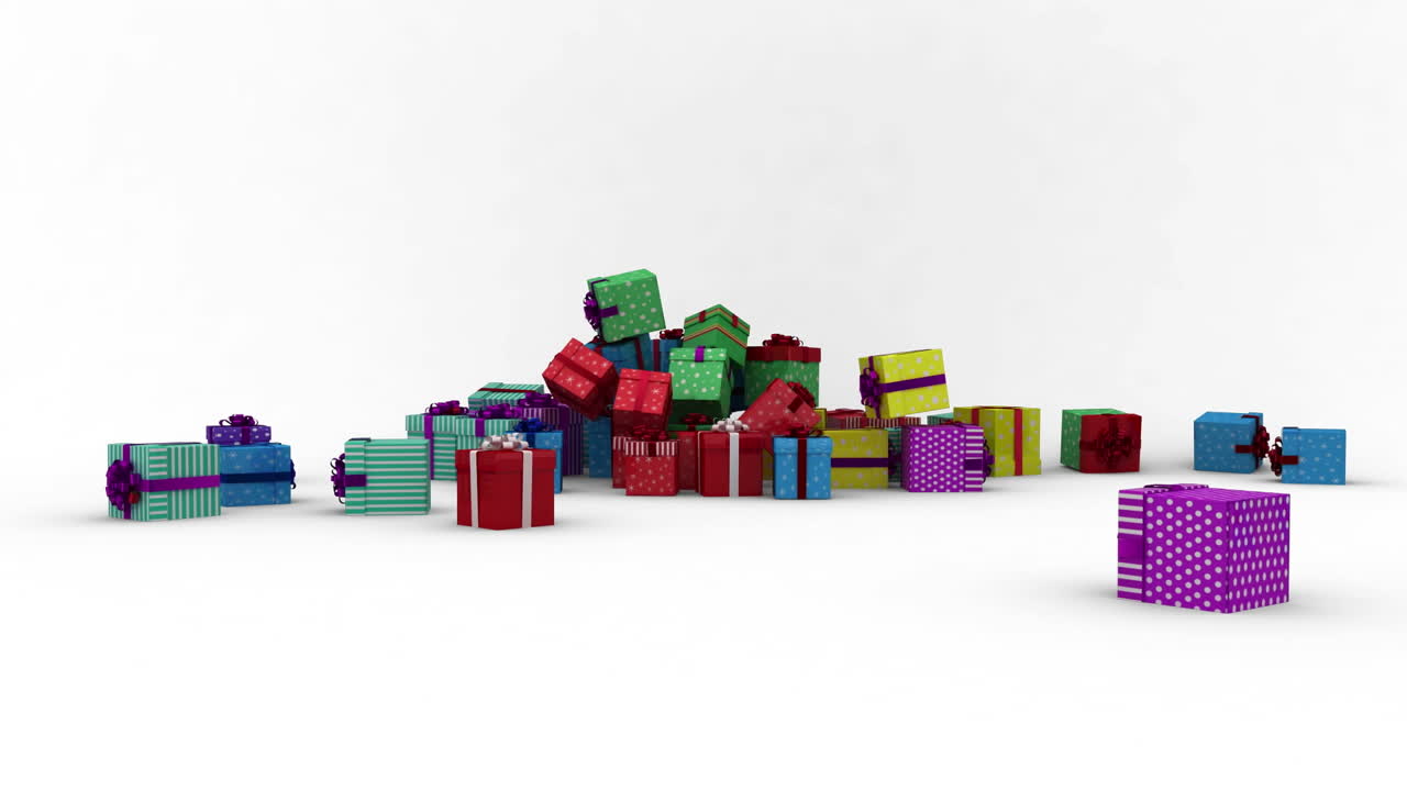 regalos de navidad cayendo sobre un fondo blanco