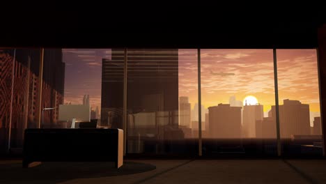 modern office interior with city sunset view