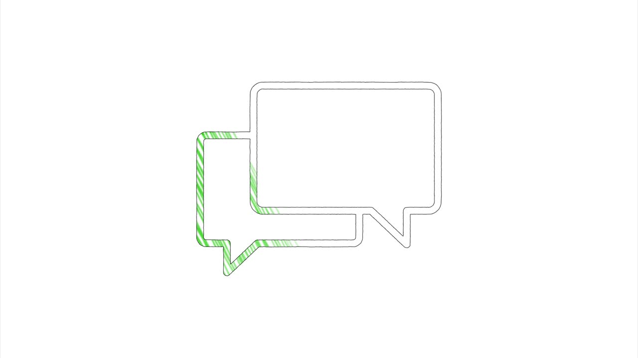 메세지 버블 아이콘은 손으로 그리는 스타일로 모션 그래픽으로 표시됩니다.