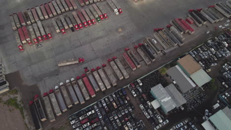 aerial view of trucking yard and auto salvage yard