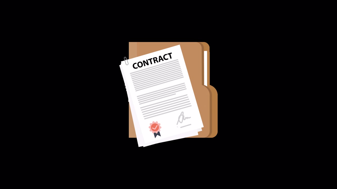 Animated Contract Document with Signature and Seal in Folder