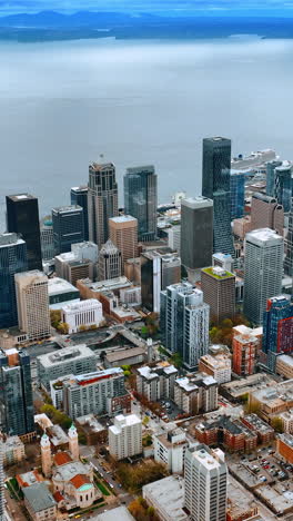 Washington state cityscape. Seattle city aerial view with modern buildings. Vertical video