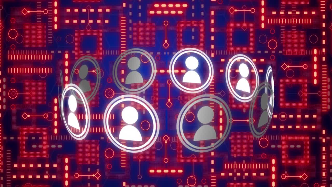 animación de una placa de circuitos informáticos con procesamiento de datos e iconos digitales