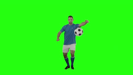 Football-player-kicking-a-football-on-green-screen