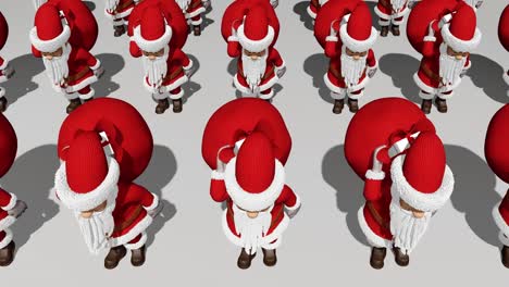 el ejército de santa claus lleva bolsas de regalos. feliz navidad y feliz año nuevo 2020 animación. bucle sin costuras.