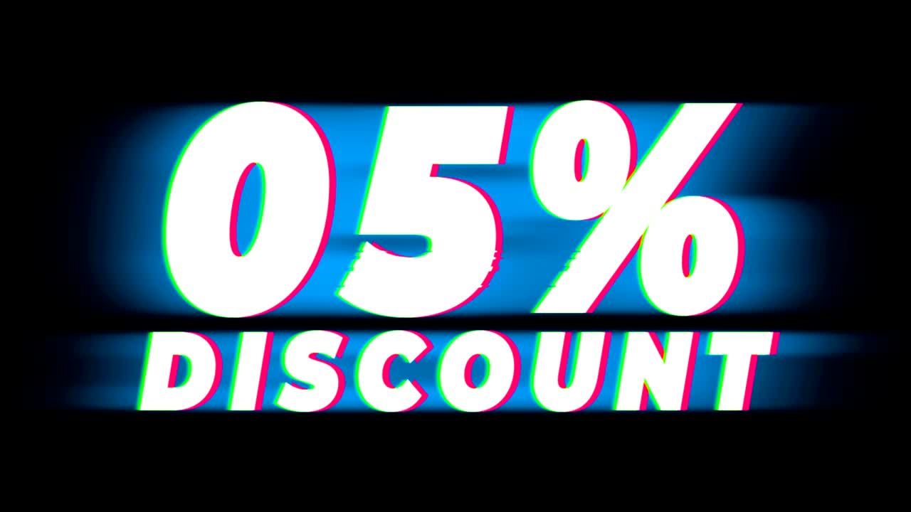 el 0% de descuento en el texto es una promoción de efectos de glitch vintage.