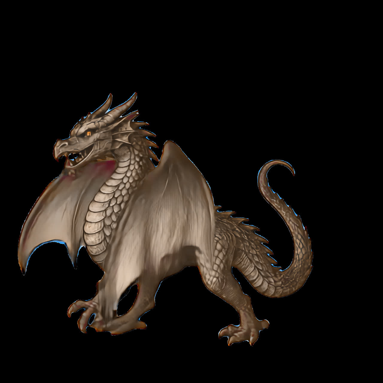 Majestic dragon fantasy illustration animated overlay, transparent 4K video, alpha channel, ProRes