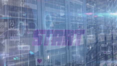 サーバールーム上のデータ処理のアニメーション