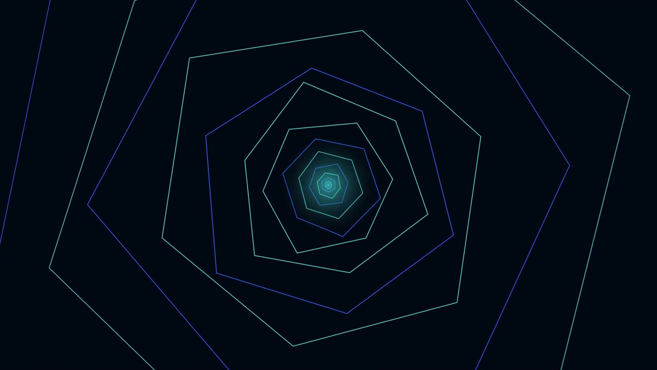 Abstract Tunnel of Glowing Neon Hexagons