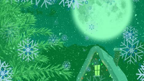 Animation-of-christmas-greetings-over-snow-falling-on-blue-background