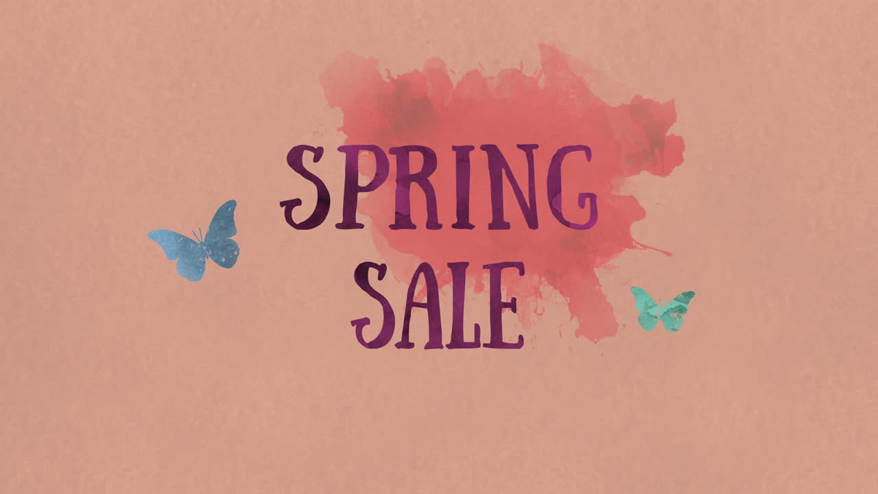 venta de primavera con mariposa sobre textura de papel.