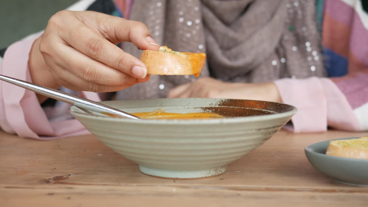 Garlic bread on a plate on table ,