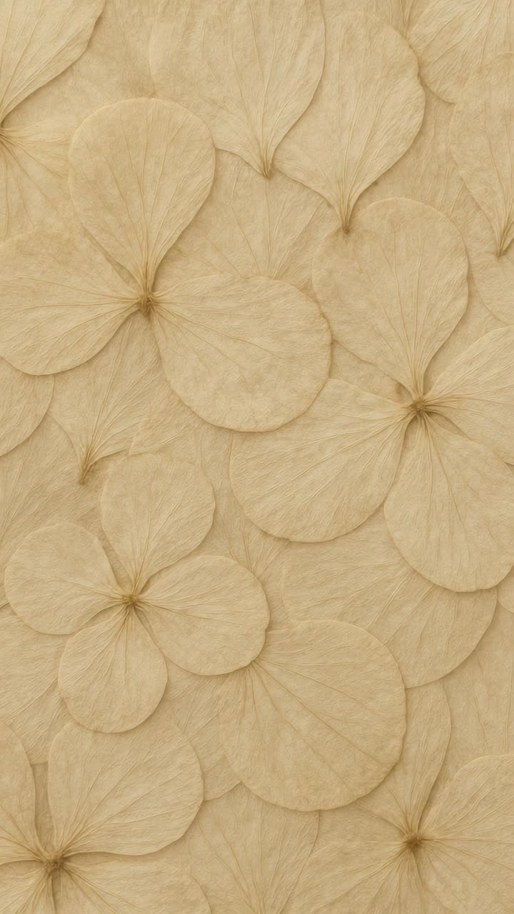 Top-down video concept showcasing delicate, overlapping beige petals, creating a serene, natural