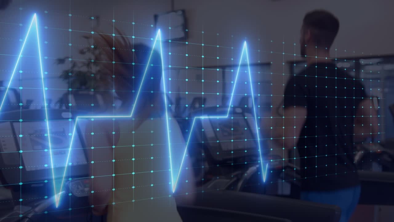 운동하는 백인 커플에 대한 심장술의 애니메이션