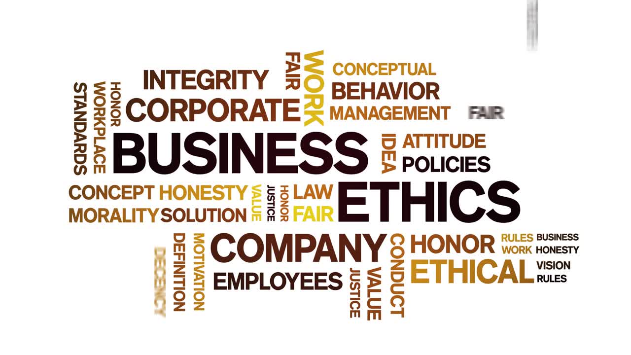 4k Business Ethics Animated Tag Word Cloud,Text Animation design seamless loop.