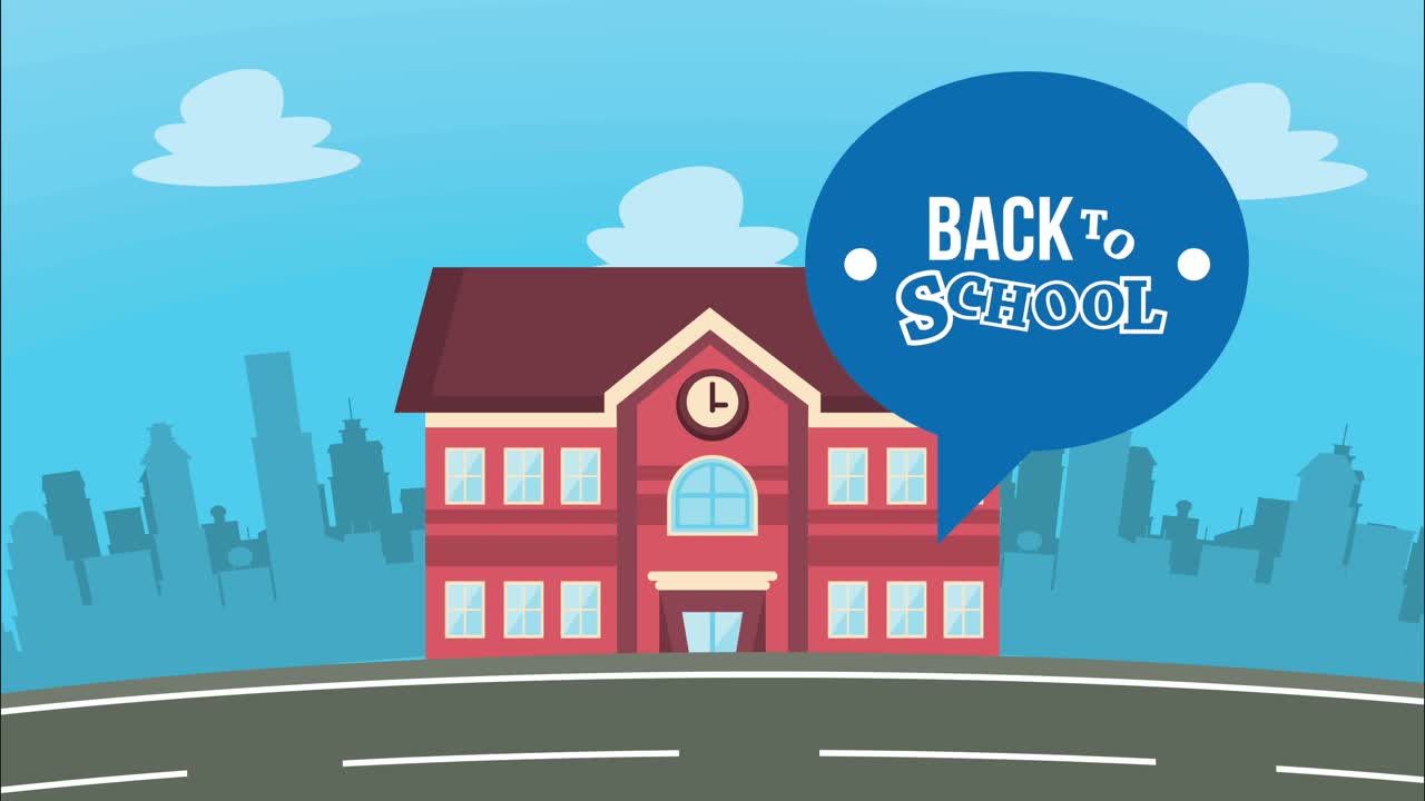 back to school lettering with school facade