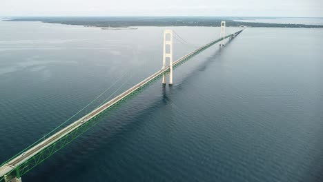 aerial mackinac bridge michigan wide flyback