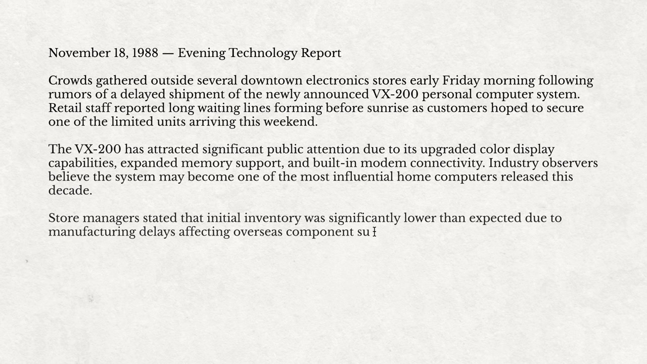 Text Report on 1988 Personal Computer Launch